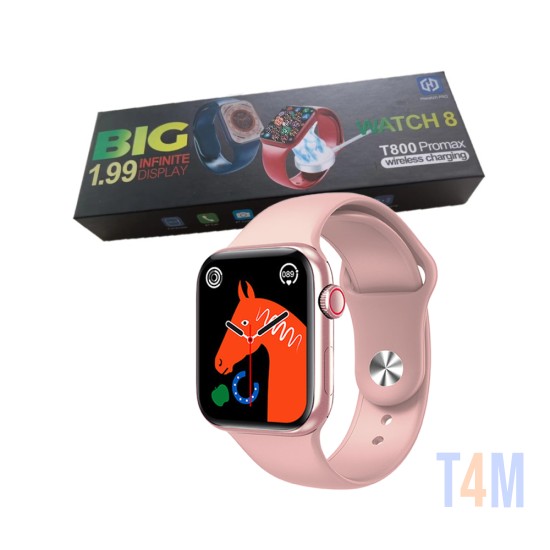 Smartwatch Hiwatch Pro T800 Pro Max Series 8 Control Desbloqueo Rastreador GPS Bluetooth con Carga Inalámbrica Rosa
